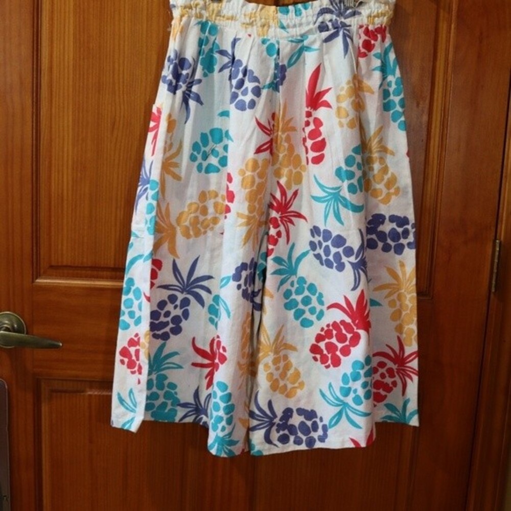 Jaclyn Smith Rainbow Pineapple Wide Leg Culotte Shorts Secret Pants Vintage 90s